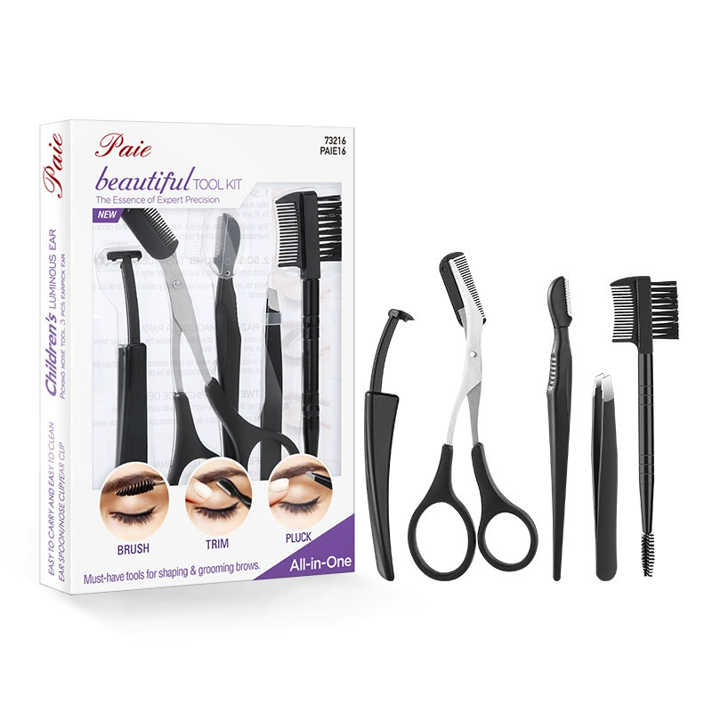 Eyebrow Grooming Kit, Stainless Steel Scissors & Tools, Compact 6-Piece Set