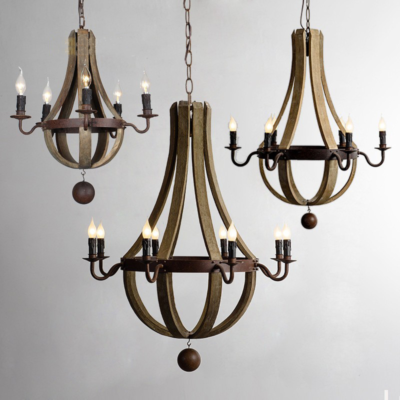 American Retro Industrial Style Solid Wood Pendant Light, Rust-Colored Distressed Wood Art Farmhouse Pendant Light, Amazon Ebay Cross-Border Lighting