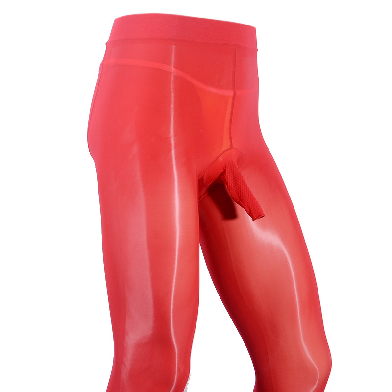 Qinghe hombres medias aceitoso sexy JJ conjunto de silicona cubierta de masaje abierto ultra-Delgado transparente sedoso apretado pantimedias