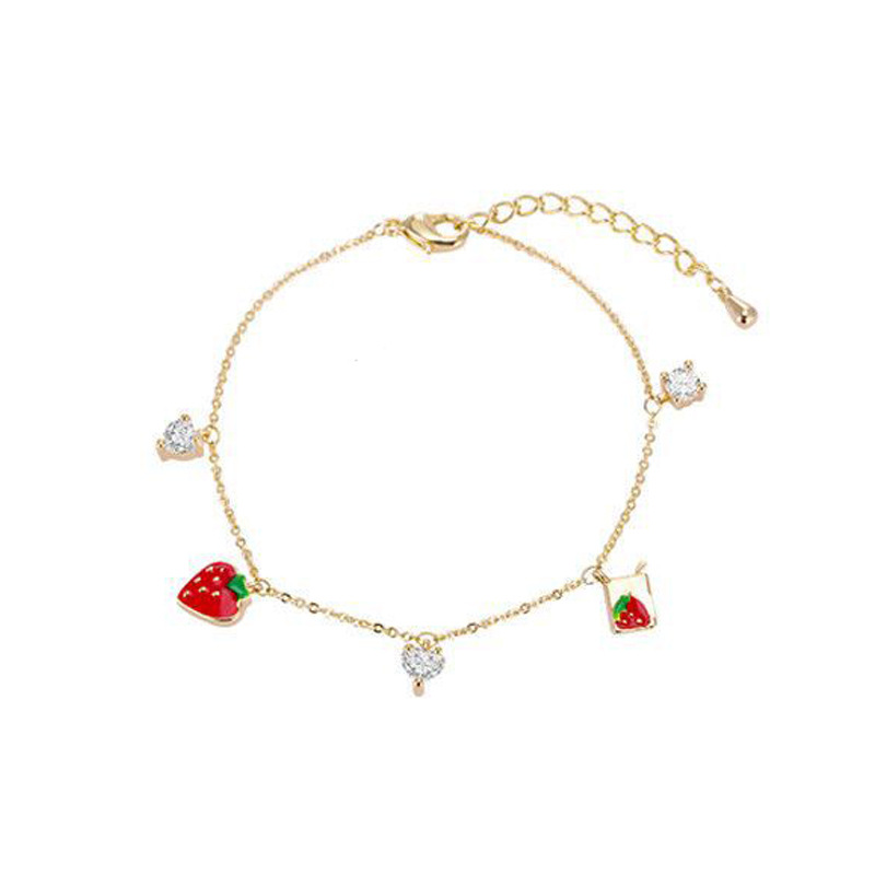 Korean Style Simple Girl Strawberry Bracelet Simple Sweet Love Zircon Fresh Student Bracelet Girlfriend Gift