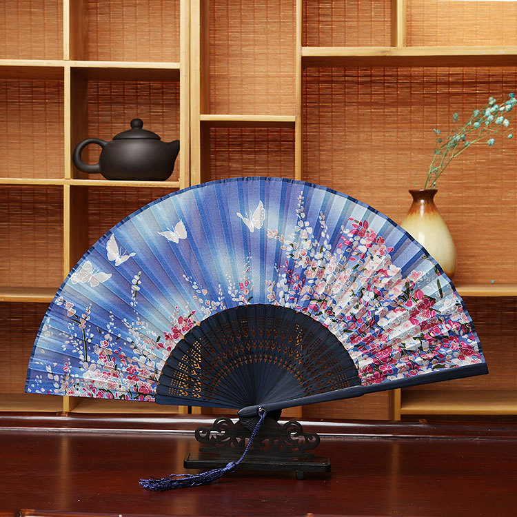 Estilo japonés ventilador de artesanía logo translúcido ventilador plegable mariposa a juego kimono estilo antiguo danza ventilador plegable al por mayor