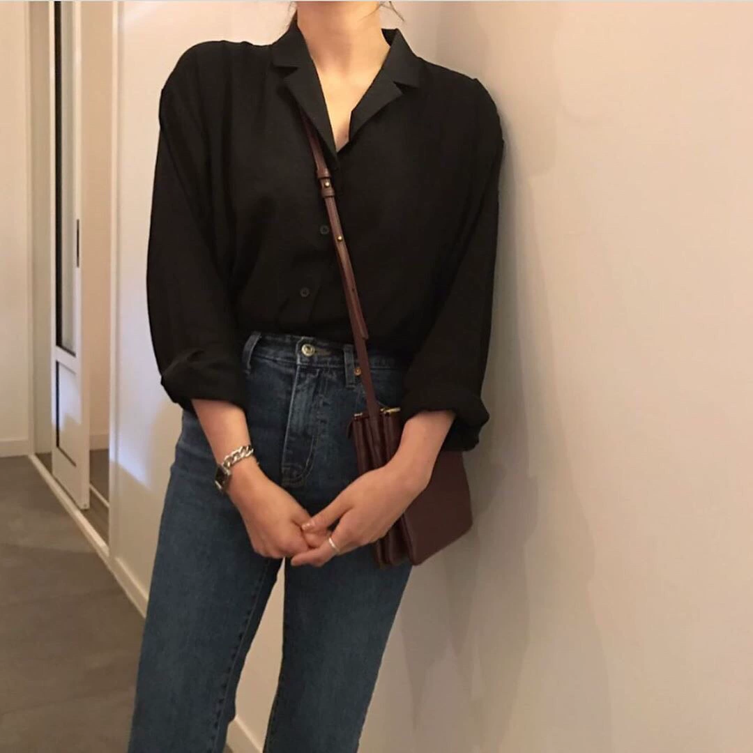 Осенняя Новая повседневная атласная пижама в Корейском стиле с V-образным вырезом, рубашка, женский темперамент для похудения