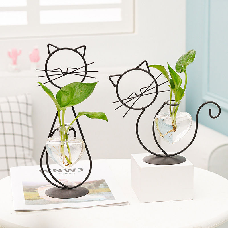 Simple Cat Wrought Iron Flower Vessel Hydroponic Flower Arrangement Vase Creative Home Living Room Dining Room Table Decoration Creative Ornaments