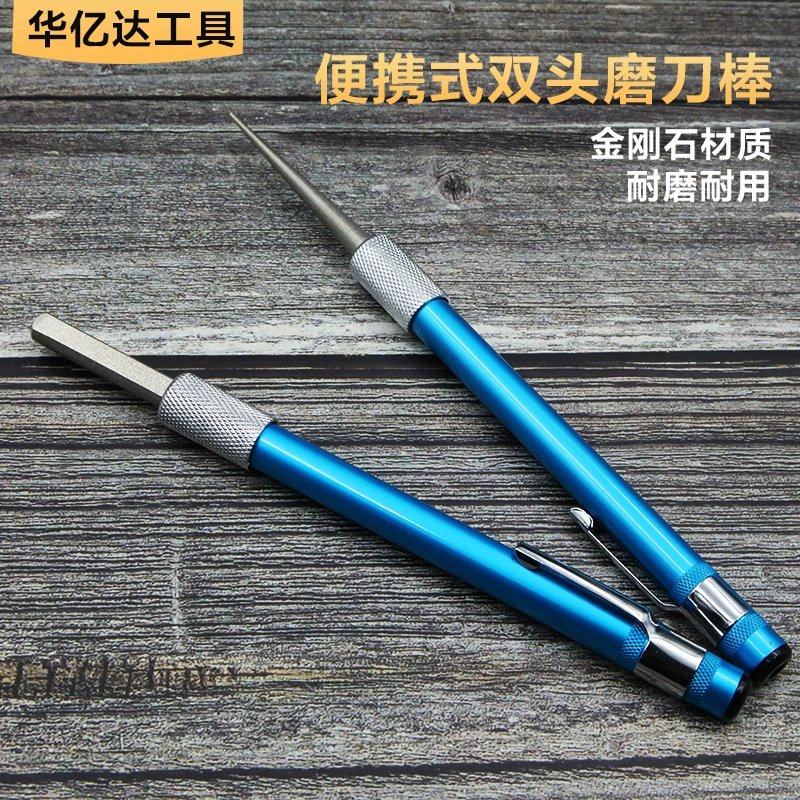 Портативный алмазный точильный стержень с двойной головкой ручки, многофункциональный уличный точильный камень, может заточка файла с рыболовным крючком, быстрая точилка