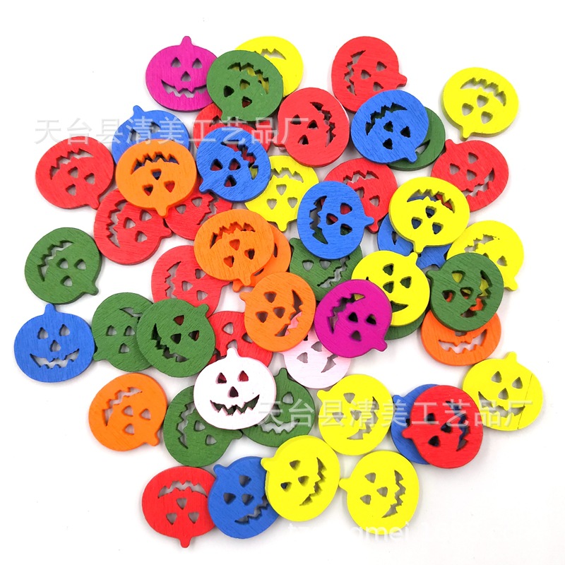 Color calabaza forma botón colorido dibujos animados calabaza madera hecho a mano 50 piezas en un paquete