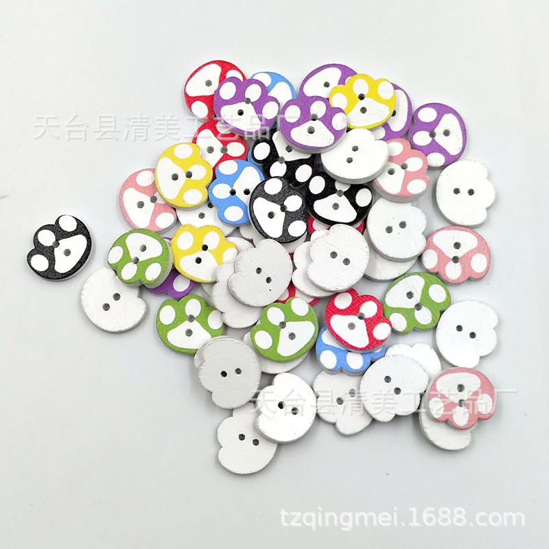 16*14mm fondo blanco en forma de huella botones de madera botones decorativos de madera de bricolaje 50 piezas por paquete