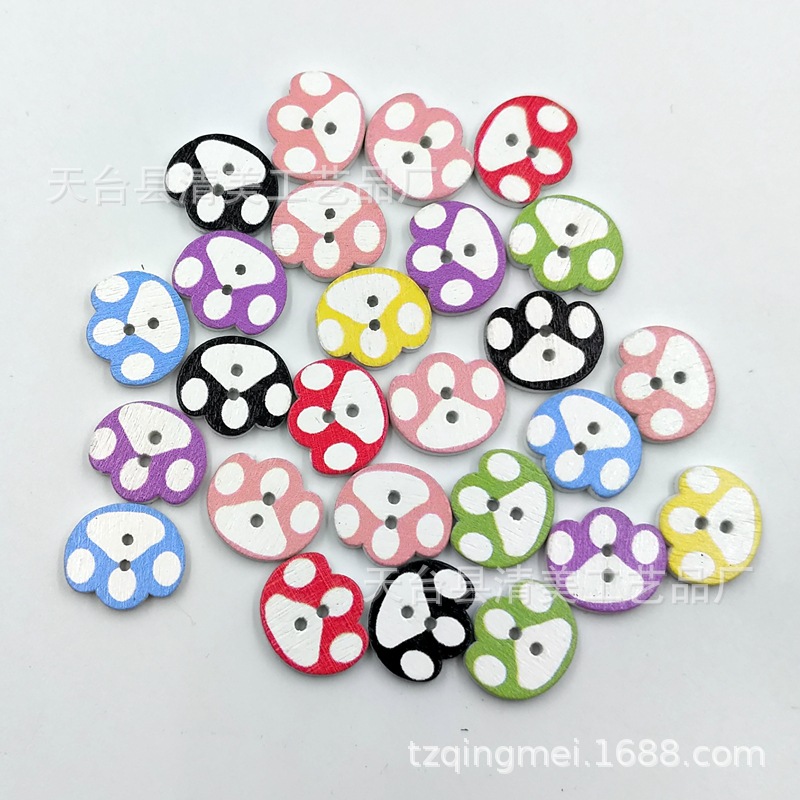 16*14mm fondo blanco en forma de huella botones de madera botones decorativos de madera de bricolaje 50 piezas por paquete