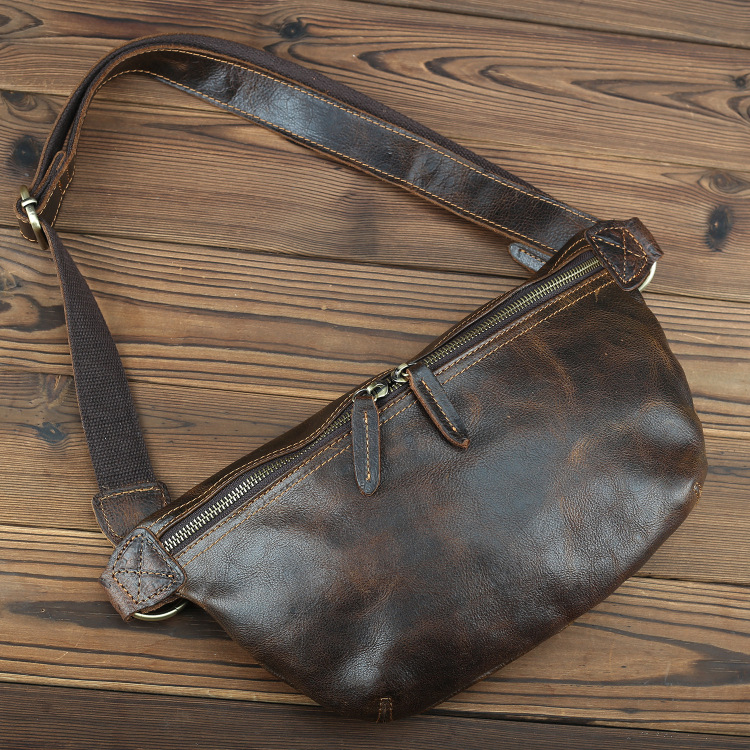 Guchao Ke verano nuevo estilo bolso de cuero para hombre bolso de pecho de cuero de caballo loco retro capa de cuero bolso de mensajero de hombro bolso de marea