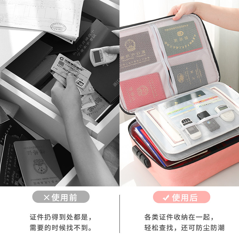 Bolsa de almacenamiento de certificado plegable tela impermeable a prueba de humedad con cerradura documentos de viaje bolsa de múltiples capas de gran capacidad al por mayor