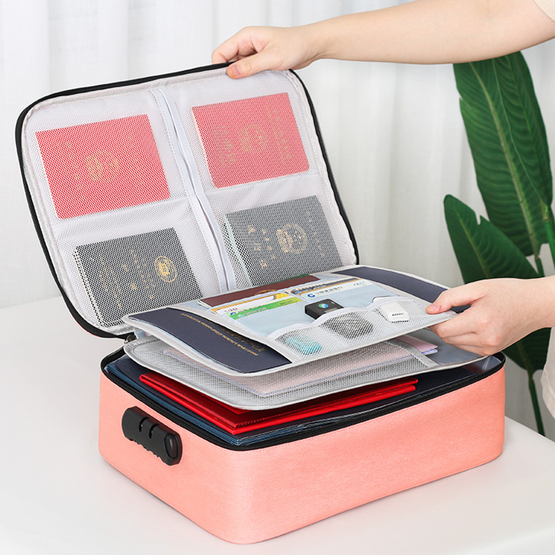 Bolsa de almacenamiento de certificado plegable tela impermeable a prueba de humedad con cerradura documentos de viaje bolsa de múltiples capas de gran capacidad al por mayor
