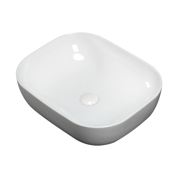Lavabo de encimera, lavabo con esquinas redondeadas, lavabo integrado de cerámica, lavabo de cerámica integrado.