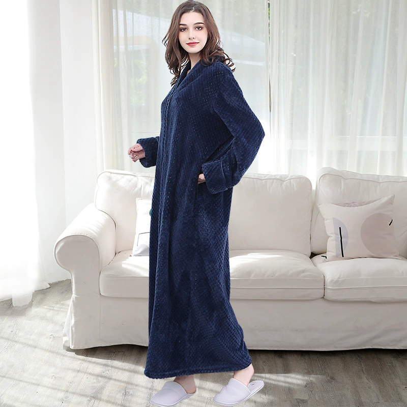 Men's demi-season long flannel bathrobe with zipper, coral-velvet, long-sleeve, sizes 150–190 cm