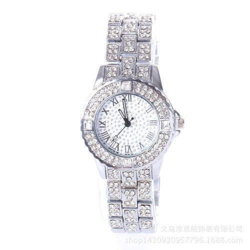 Cross-border foreign trade Gypsophila diamond-encrusted steel band ladies watch with rhinestone face, Roman numerals, diamond-encrusted British watch