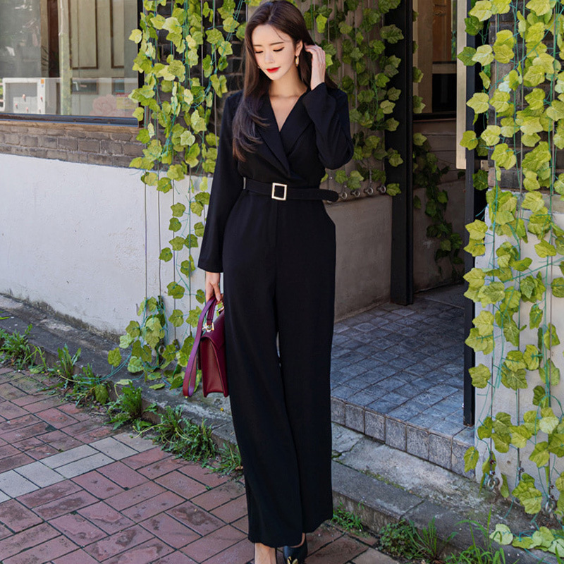 Cross-border straight pants 2024 autumn and winter new socialite temperament suit collar waist slim jumpsuit pants a generation of women