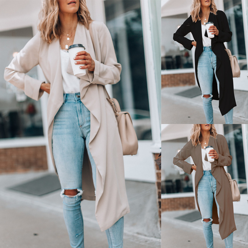 FC675 in stock 2025 autumn and winter new Amazon women's fashion personality solid color long trench coat coat coat