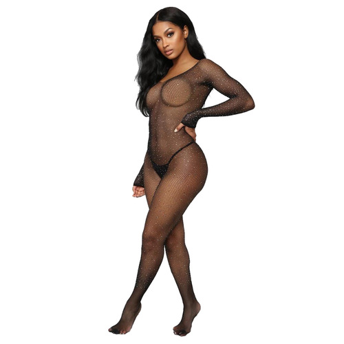 Yuedie European and American women's hot diamond one-piece uniform, tempting and sexy open-fit long-sleeved sexy underwear T1001