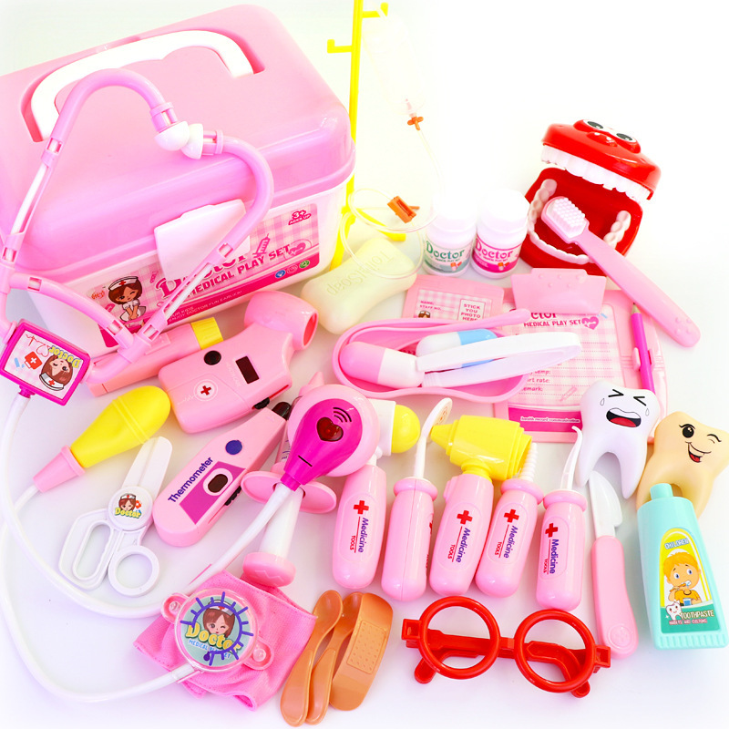 Juego de juguetes de médico para niños con herramientas médicas, estetoscopio, caja de almacenamiento para juegos de simulación para niñas y niños, juego de inyecciones