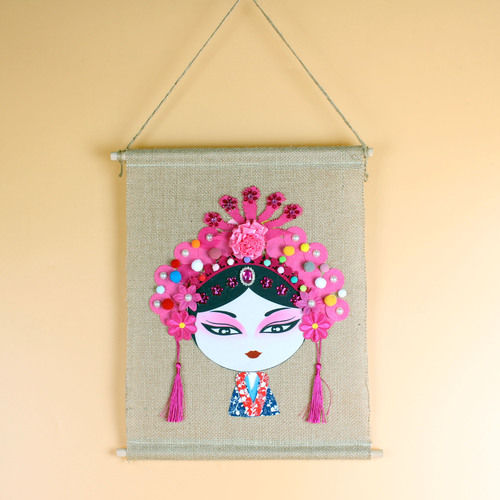 Kindergarten venue layout hanging paintings Chinese quintessence Peking Opera fabric arts and crafts linen floor hangings murals Chinese style