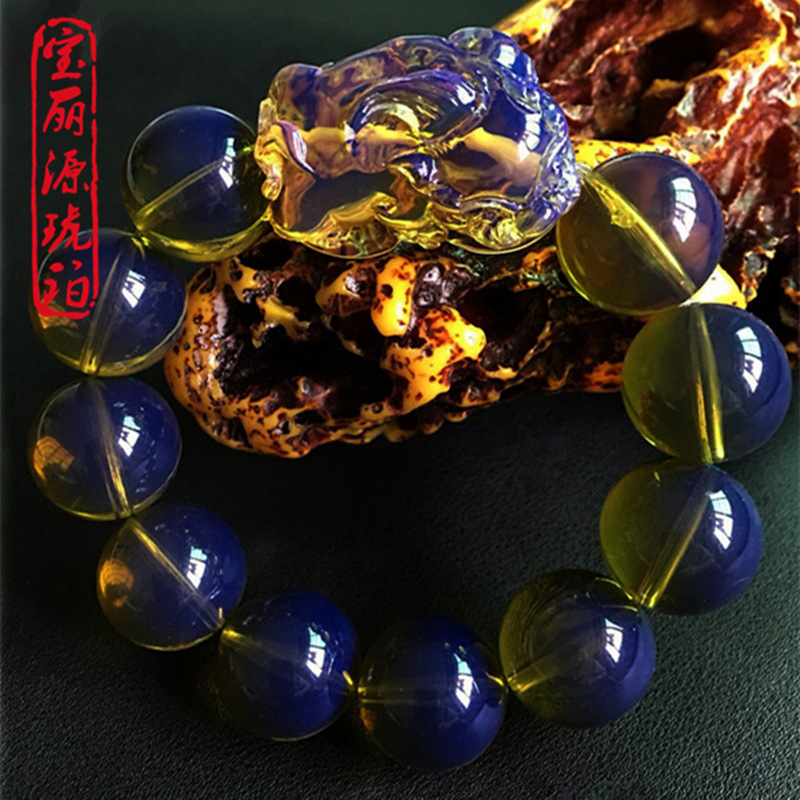 蜜蜡手链貔貅六字蓝珀白蜜男女情侣血珀款招财开运手串琥珀宝石