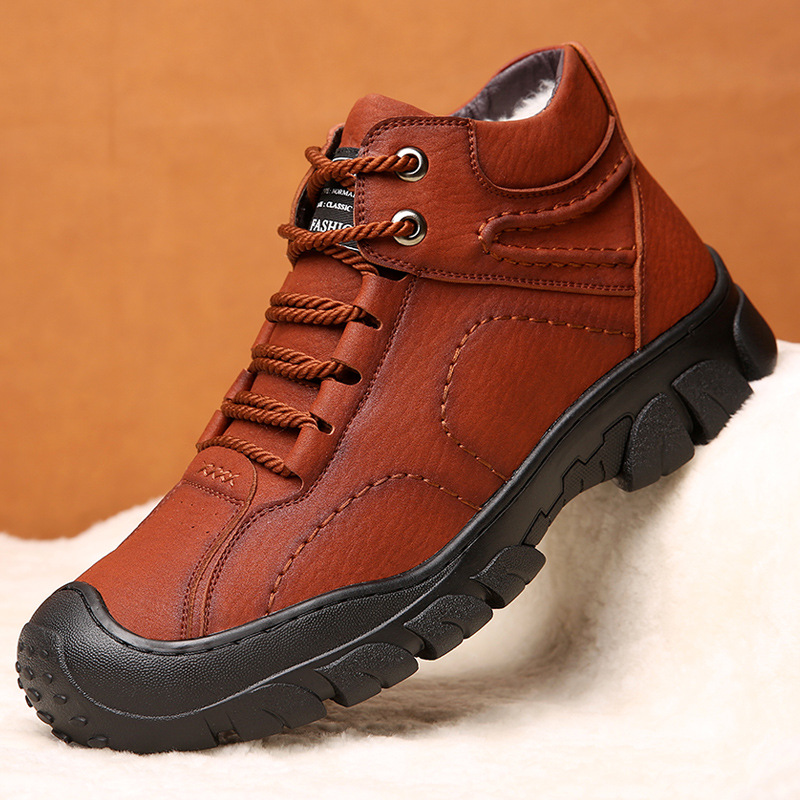 Más tamaño de invierno montañismo al aire libre de lana caliente zapatos acolchados de algodón para hombres botas de hombre altas zapatos de cuero para hombres con forro polar 46 zapatos de hombre