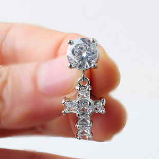 Factory direct supply new European and American fashion is hanging upside down zircon umbilical nail cross pendant stainless steel umbilical buckle