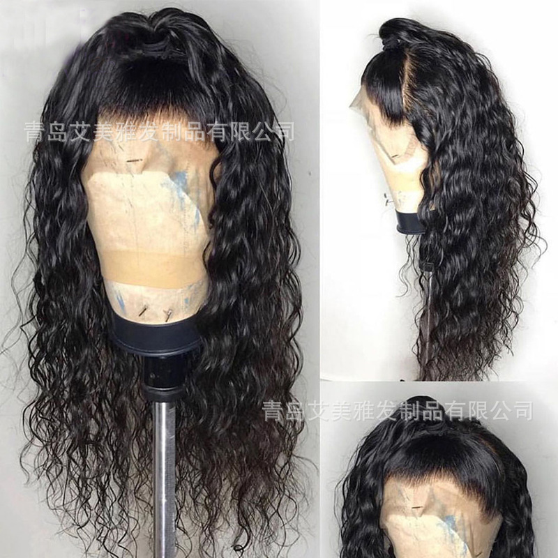 Shandong factory supply front lace chemical fiber wig wool long curly hair cross-border foreign trade hand-stitched wigs