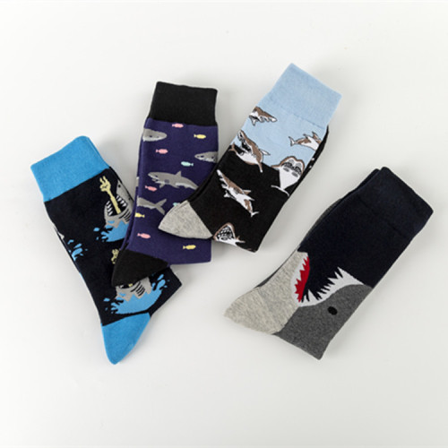 New colorful trendy socks colorful socks shark series casual cotton socks European and American street trend mid-calf socks wholesale