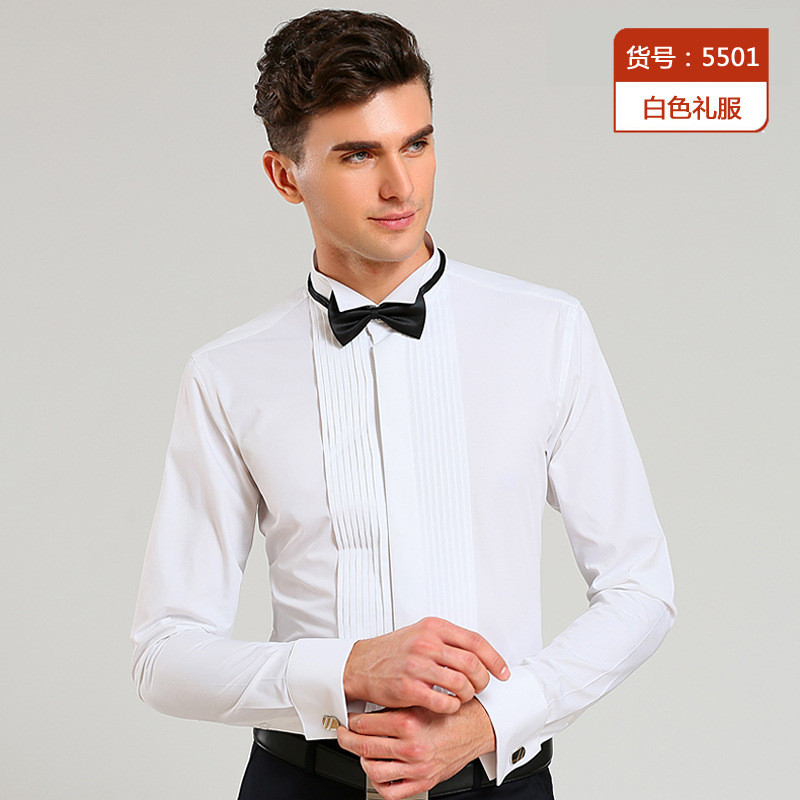 Business Wedding Groomsmen Group Performance Chorus Swallow Collar Host Shirt Men's Dress Swallowtail Collar White Shirt