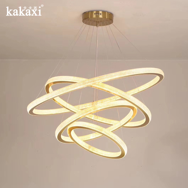 Nordic minimalist luxury LED circular chandelier for dining room, living room, and hotel use; double-sided luminous acrylic circular pendant light.
