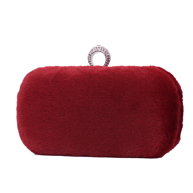 Venta caliente transfronteriza invierno piel de conejo cena bolsa de alto grado vestido embrague rojo nupcial bolsa chaozhou ventas directas de la fábrica