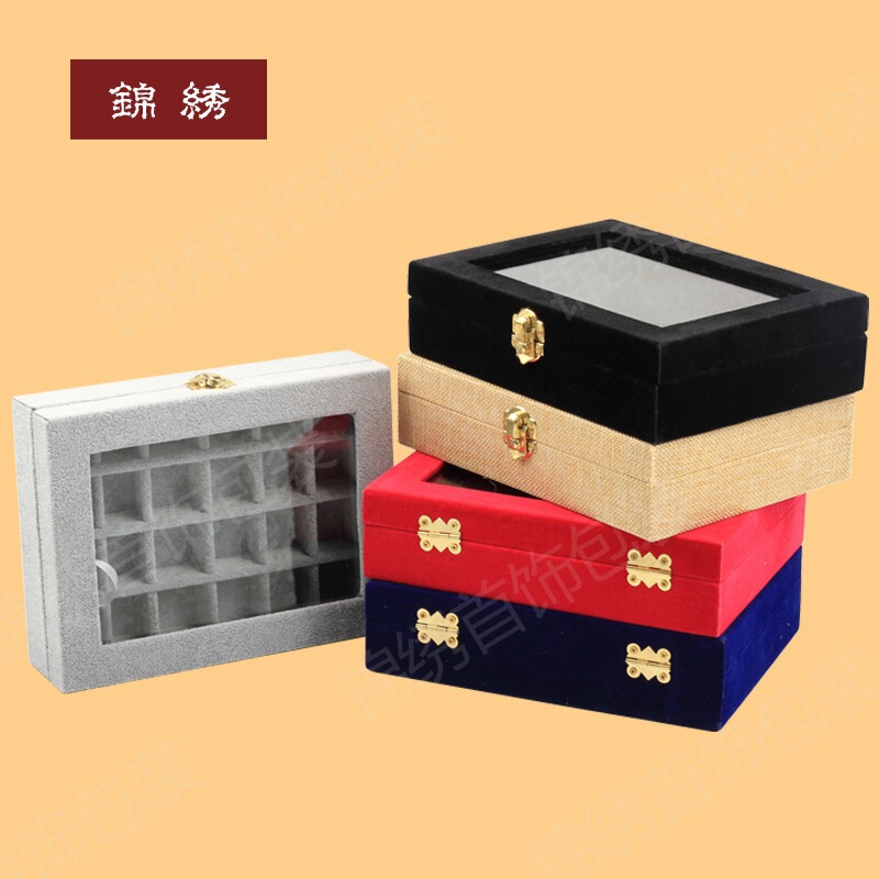 Velvet Jewelry Box Glass Window Jewelry Box Earrings Ring Storage Box Nail Art Jewelry Organizer Box Small 24 Grids