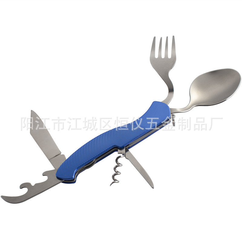 户外便携式5件套餐具野营折叠刀叉勺组合 不锈钢刀叉勺餐具刀套装