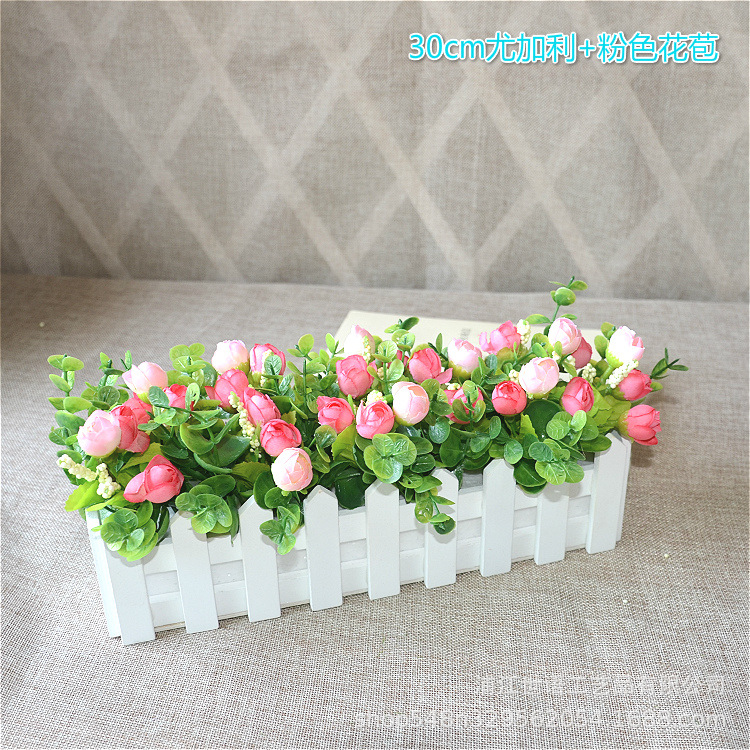 Casa sala de estar flor decorativa planta artificial traje de decoración de flores valla de madera decoración de flores artificiales olla pequeña ventana belleza