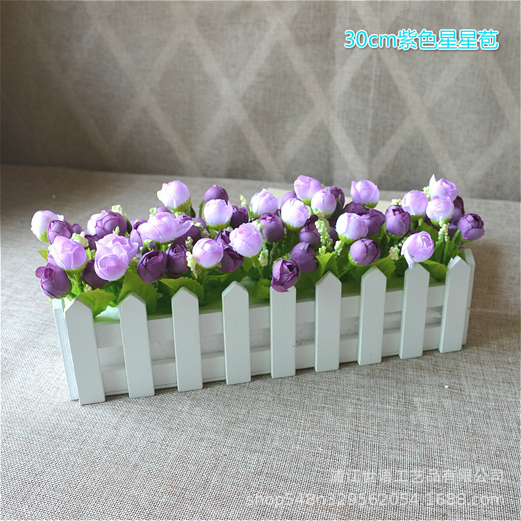 Casa sala de estar flor decorativa planta artificial traje de decoración de flores valla de madera decoración de flores artificiales olla pequeña ventana belleza