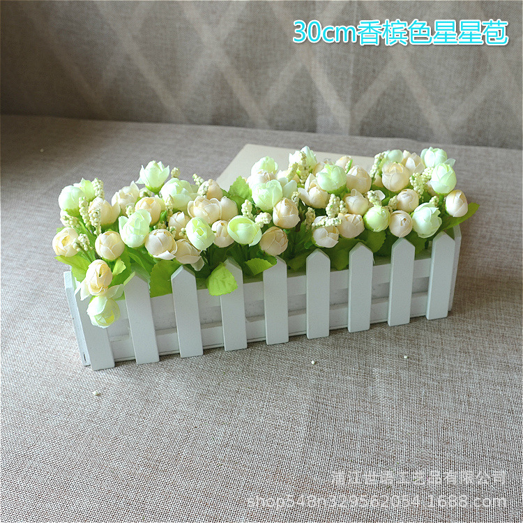 Casa sala de estar flor decorativa planta artificial traje de decoración de flores valla de madera decoración de flores artificiales olla pequeña ventana belleza
