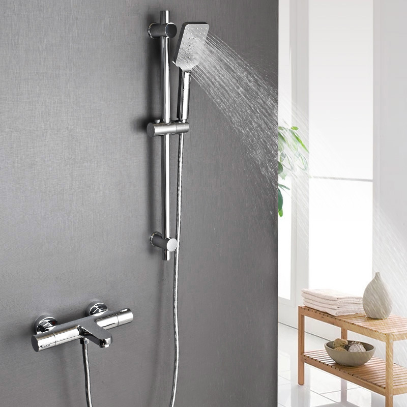 Thermostatic bathtub faucet wall-mounted with water mixing valve lifting rod shower faucet set ZY1009