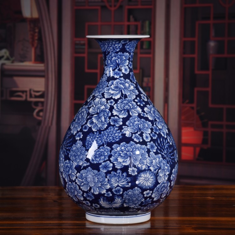 Jingdezhen adornos de cerámica pintados a mano flores azules de porcelana decoración de flores de flores de porcelana decoración de sala de estar