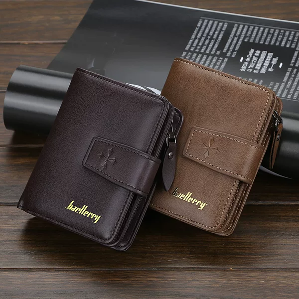 Cross-Border Large-Capacity Buckle Wallet with Multiple Card Slots, Men's Vintage Short Zipper-Style Wallet and Coin Purse