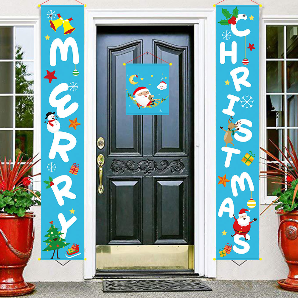 Cortina de Puerta Navideña de Tela No Tejida, Decoración Navideña para Patio o Porche, Bandera Colgante con Letras, Juego de Couplet Navideño