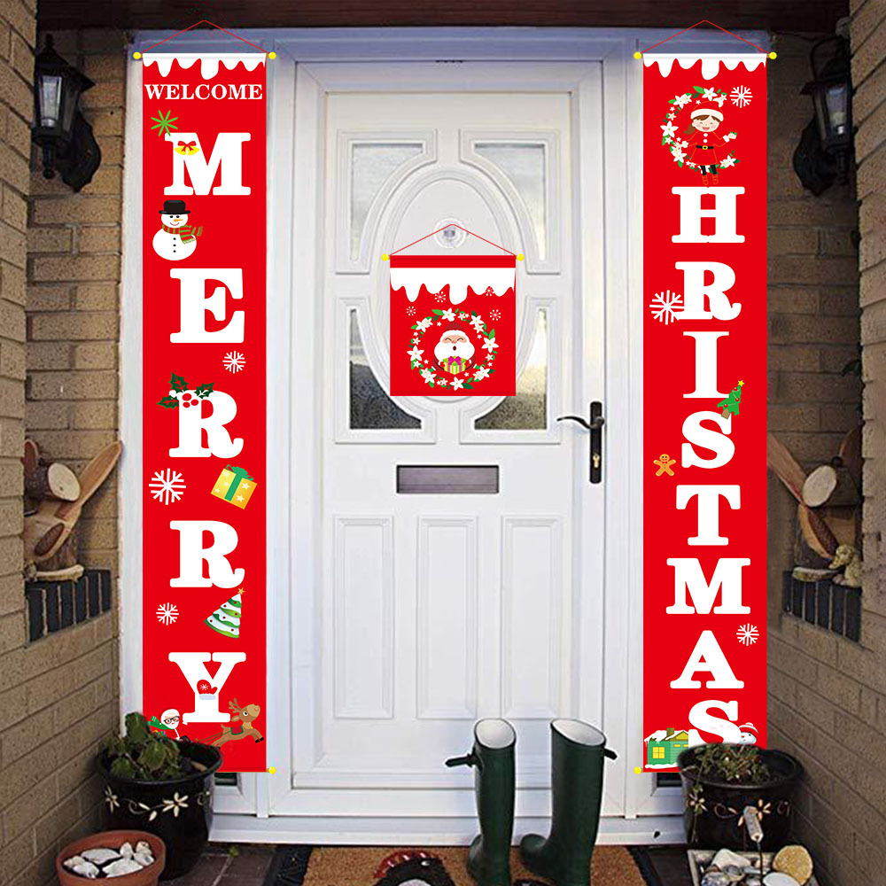 Cortina de Puerta Navideña de Tela No Tejida, Decoración Navideña para Patio o Porche, Bandera Colgante con Letras, Juego de Couplet Navideño