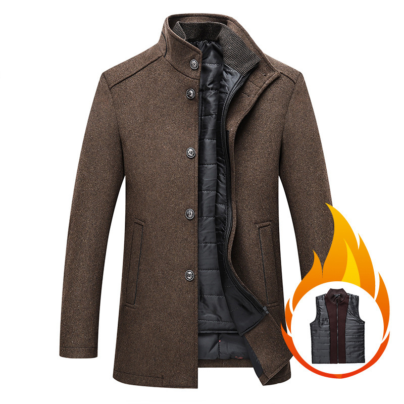 2026 Spring and Autumn New Style Solid Color Casual Men's Coat Woolen Coat Men's Warm Stand Collar Woolen Coat with Vest 2026 Spring and Autumn New Style Solid Color Casual Men's Coat Woolen Coat Men's Warm Stand Collar Woolen Coat with Vest