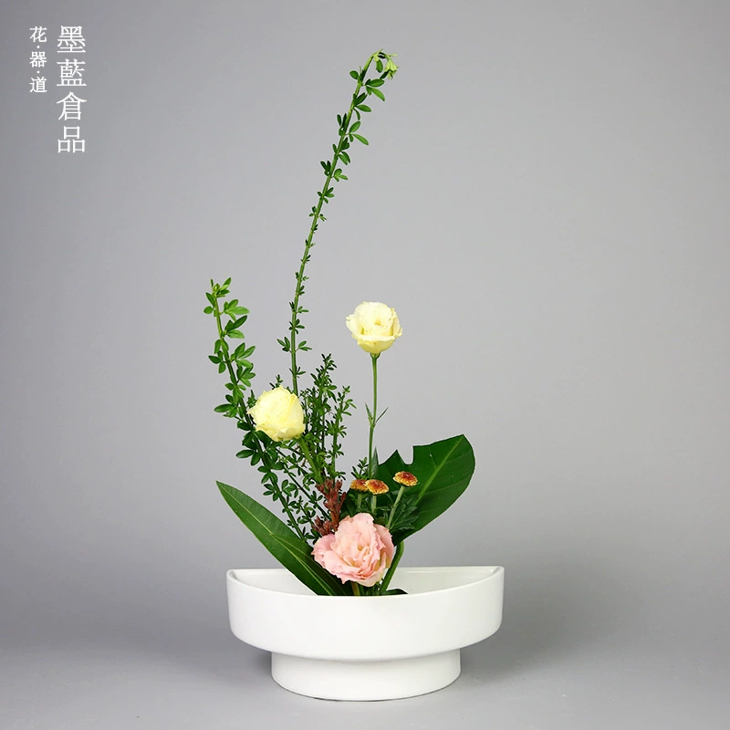 Двухслойное полукруговое устройство для цветов Дзен Цветочная композиция сосуд в японском стиле Цветочная дорога креативная керамическая Цветочная тарелка цветочный горшок маленький оригинальный поток