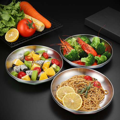 Daoqi 304 stainless steel plate simple Nordic ins home dining plate restaurant barbecue creative Korean round plate wholesale