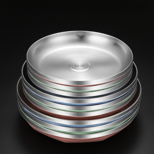 Daoqi 304 stainless steel plate simple Nordic ins home dining plate restaurant barbecue creative Korean round plate wholesale