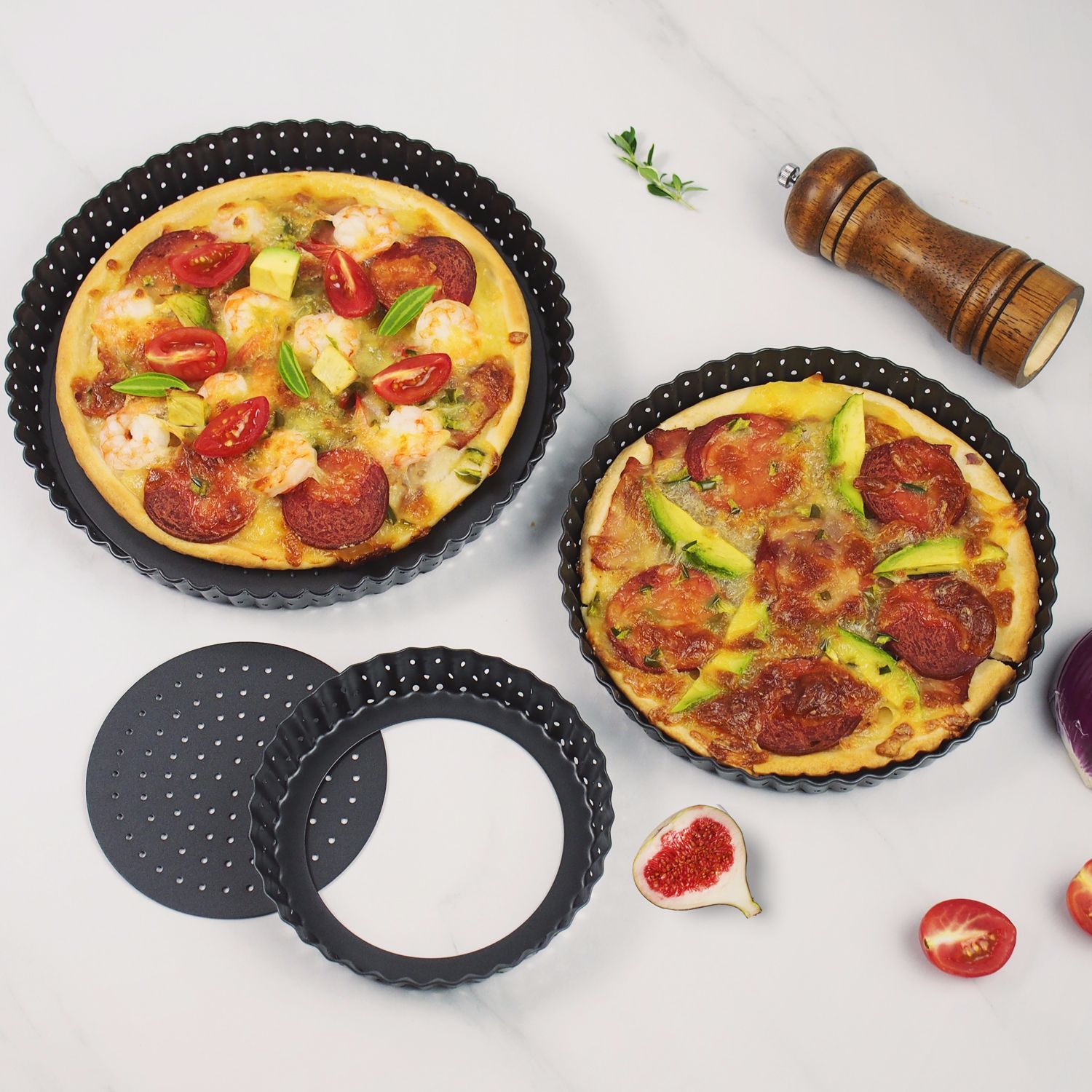 New perforated pizza pan, carbon steel thickened non-stick live bottom pizza pan, crispy baking mold baking pan