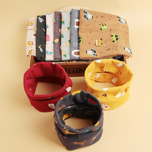 Autumn and winter printed cartoon children's neck cover cotton baby scarf single layer warm and versatile pullover scarf for boys and girls
