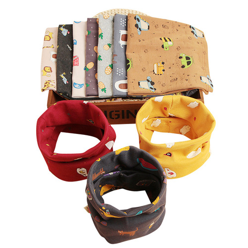 Autumn and winter printed cartoon children's neck cover cotton baby scarf single layer warm and versatile pullover scarf for boys and girls