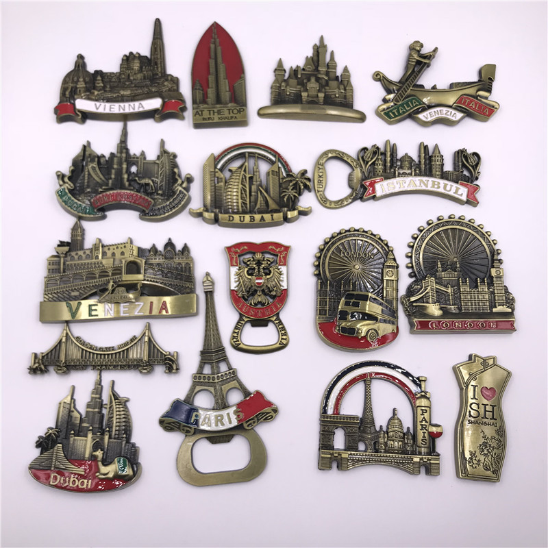 Shanghai Dubai US Golden Gate Bridge Austria Vienna Venice UK Metal Magnetic Refrigerator Sticker Bottle Opener Shanghai Dubai US Golden Gate Bridge Austria Vienna Venice UK Metal Magnetic Refrigerator Sticker Bottle Opener