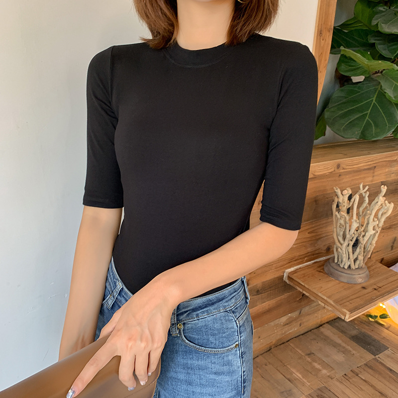 Show Shirt Source Factory Short-Sleeved T-Shirt Women's Five-Quarter Sleeve Inner Slim Fit Bottoming Inner Summer Top for Women