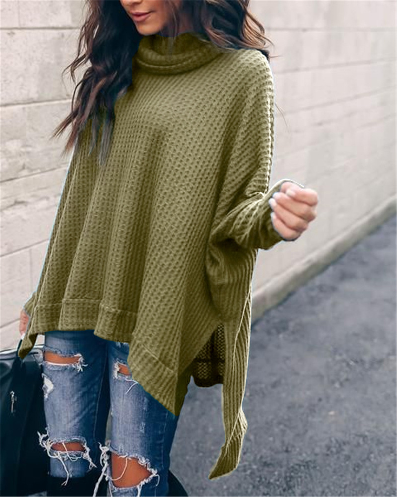 Europa y América transfronteriza AliExpress Amazon otoño nueva moda de cuello alto manga larga blusa irregular suéter